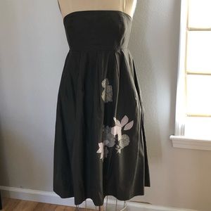 GAP Black Strapless Midi Dress with Pale Pink Floral Detail